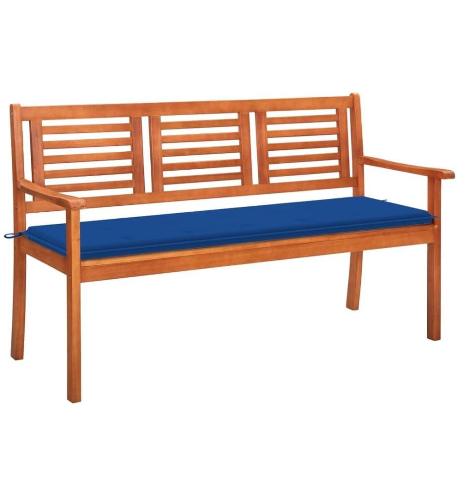 Garden bench 3 seats with cushion 150 cm Eucalyptus wood