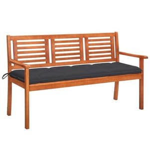 Garden bench 3 seats with cushion 150 cm Eucalyptus wood