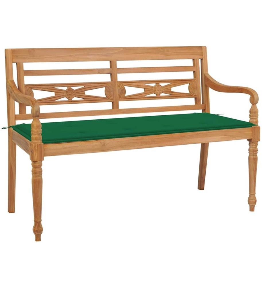 Batavia Bench with green cushion 120 cm Solid teak wood