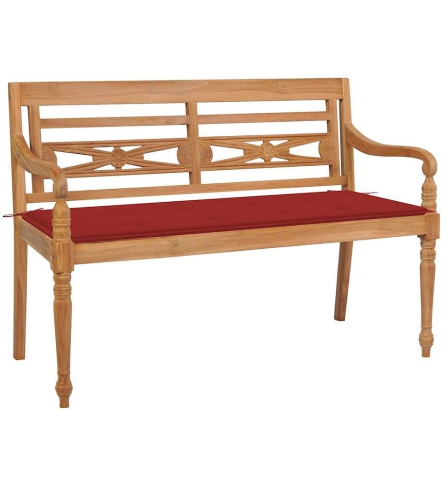 Batavia Bench with red cushion 120 cm Solid teak wood