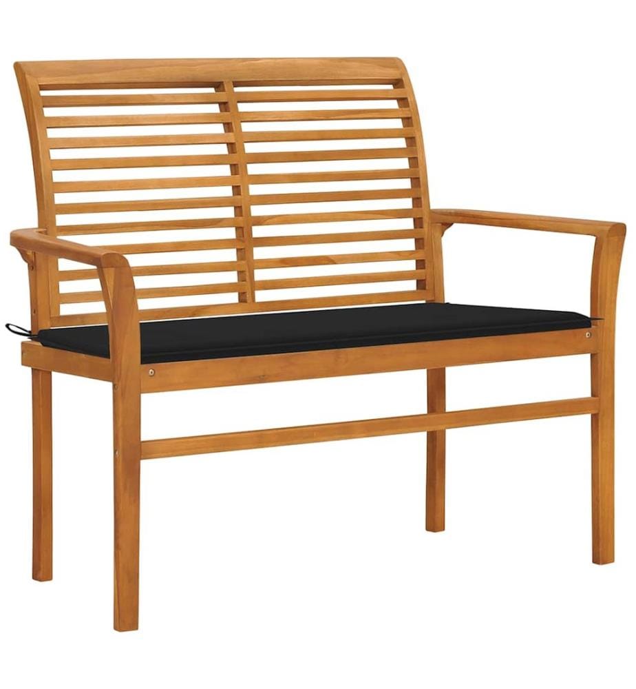 Gartenbank mit Schwarzer Auflage 112 cm Massivholz Teak