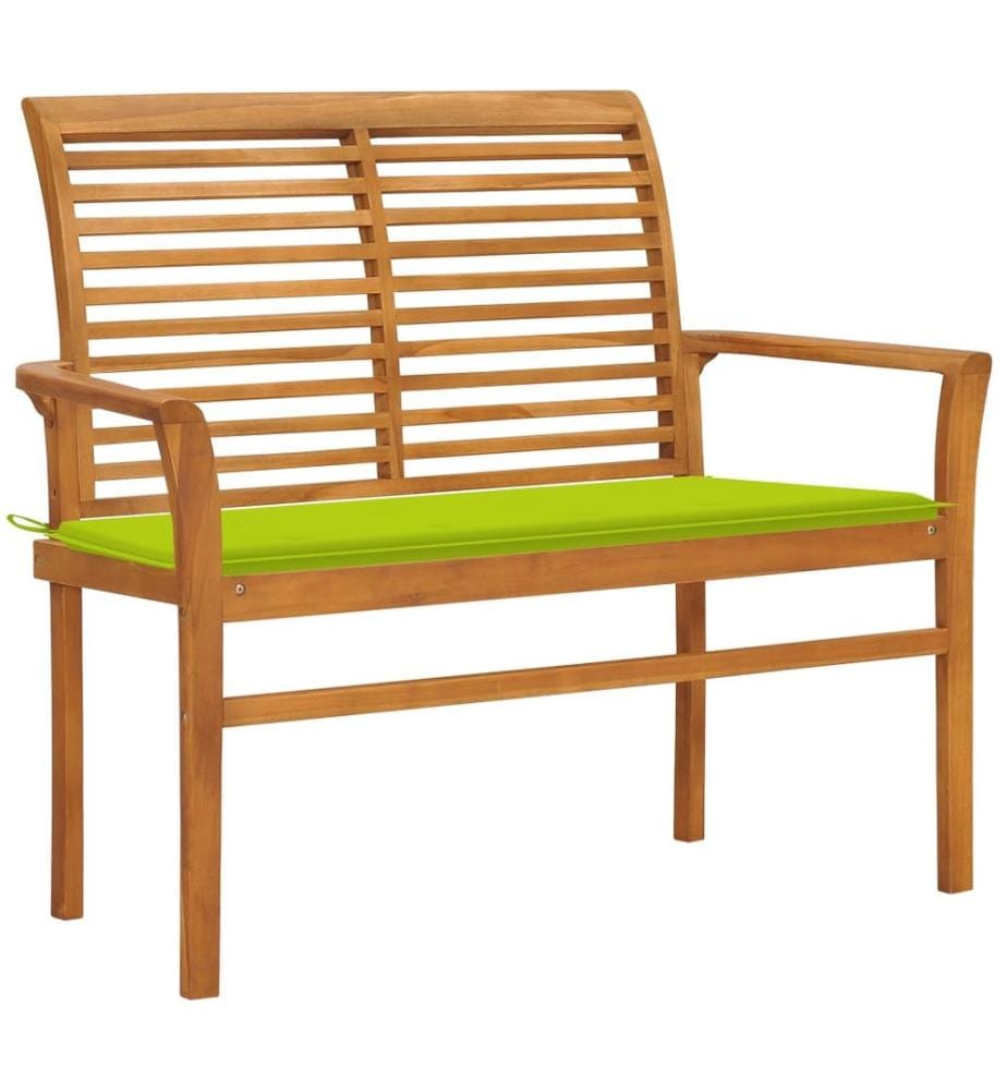 Gartenbank mit Hellgrüner Auflage 112 cm Massivholz Teak