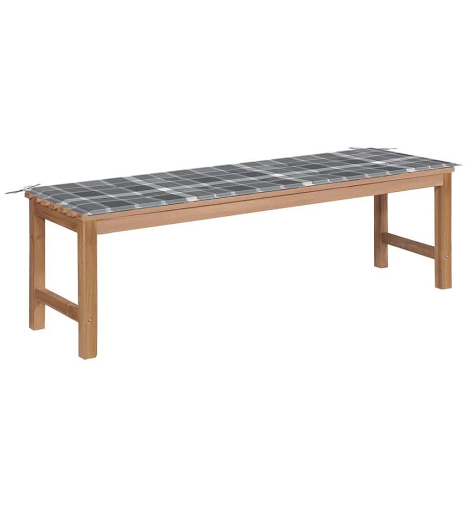 Gartenbank Graue Karomuster-Auflage 150 cm Massivholz Teak