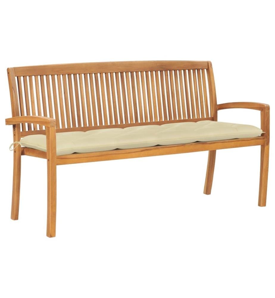Stapelbare Gartenbank mit Auflage 159 cm Massivholz Teak