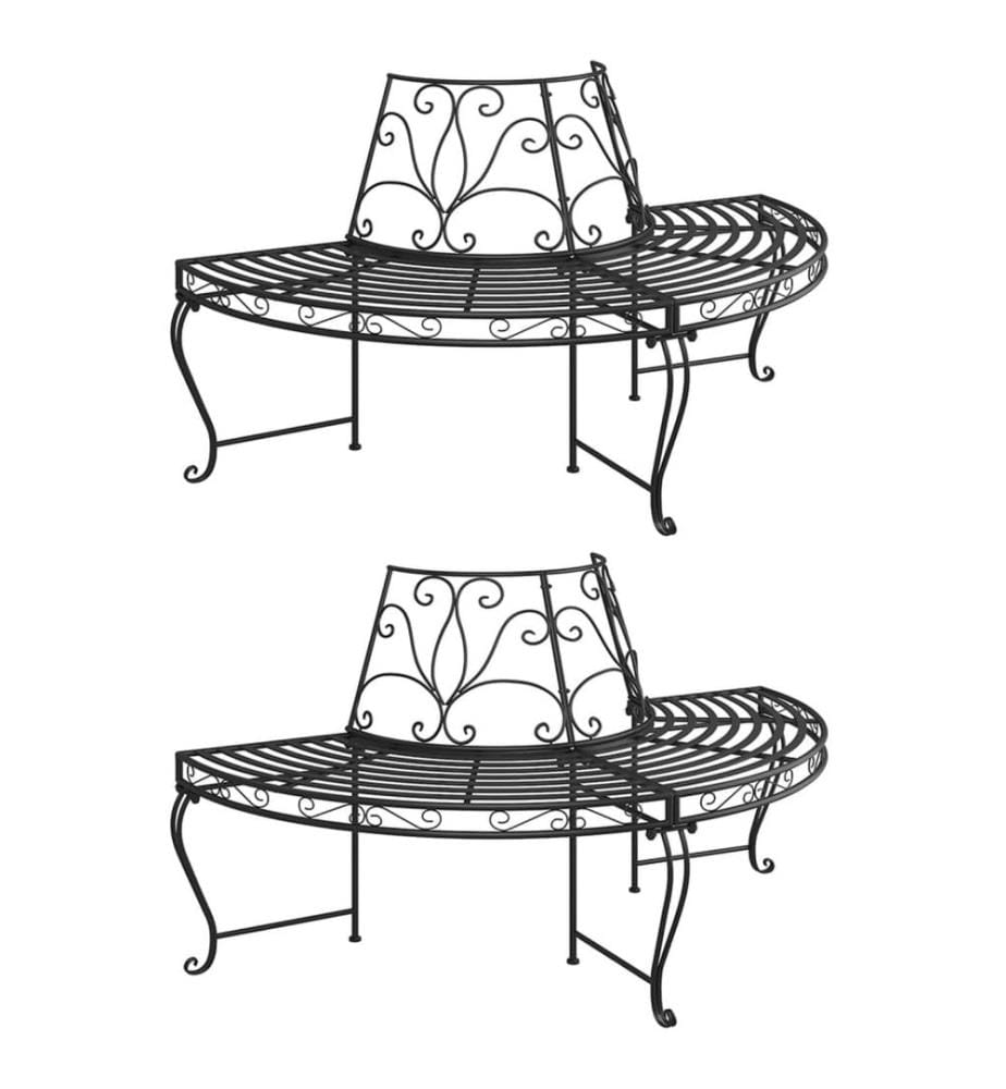Semi-circular tree surround bench set of 2 Ø160 cm Black Steel
