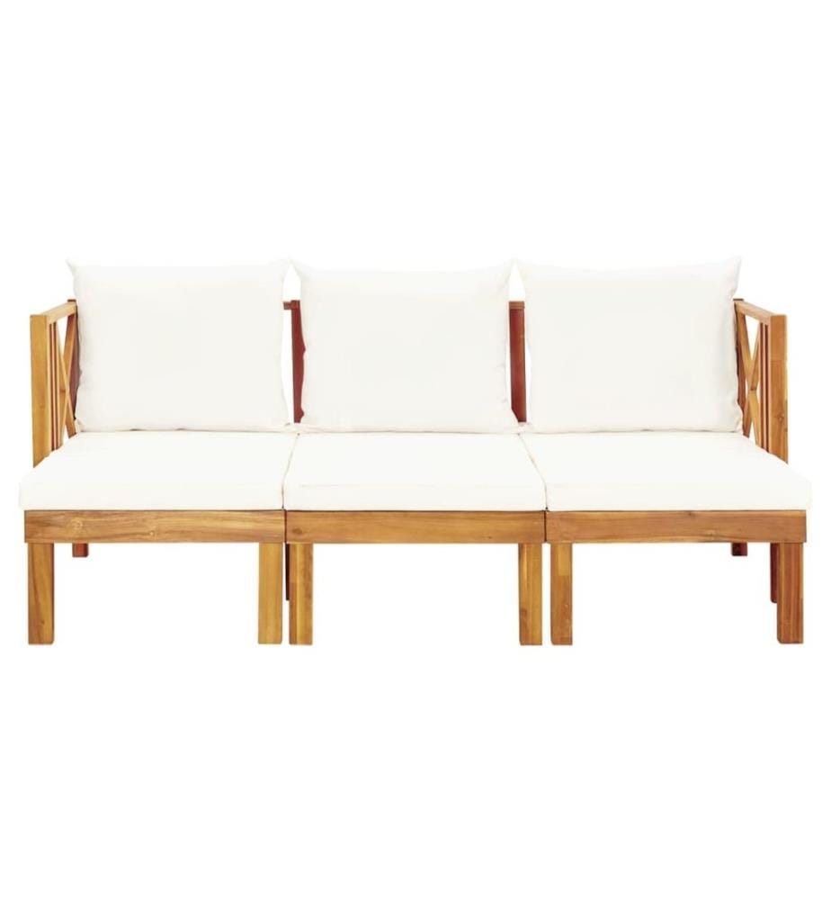 Garden bench 3 seats and cushions 179 cm Solid acacia wood