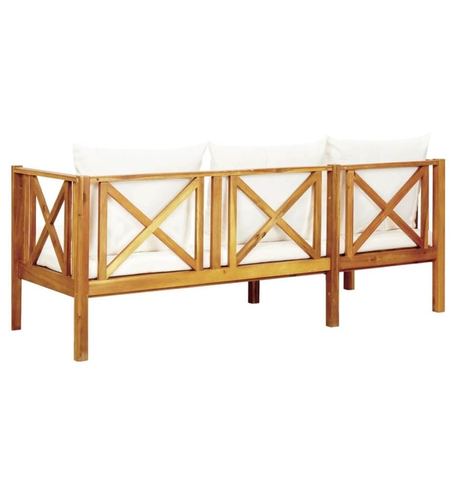 Garden bench 3 seats and cushions 179 cm Solid acacia wood