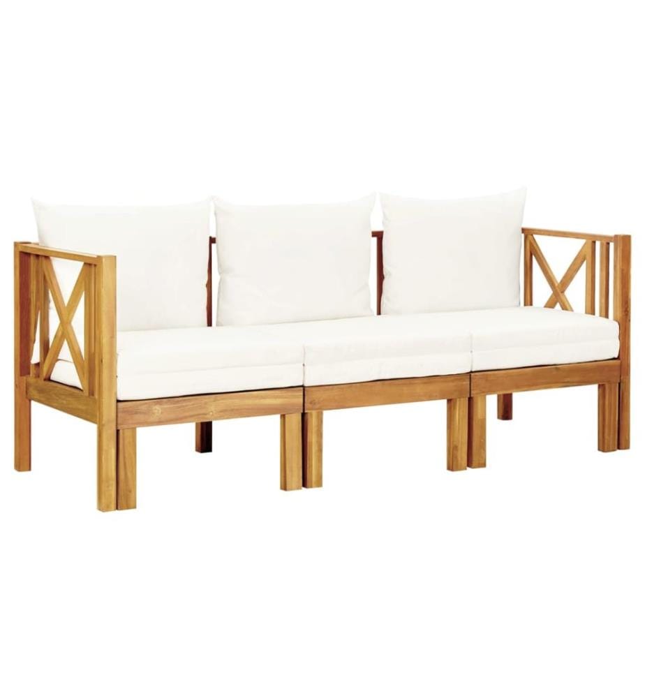 Garden bench 3 seats and cushions 179 cm Solid acacia wood