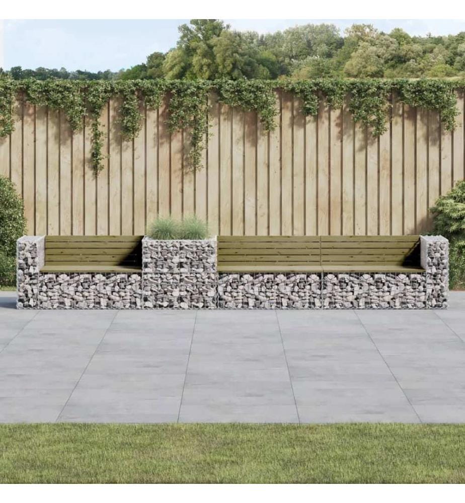 Banc de jardin avec panier en gabion bois de pin imprégné