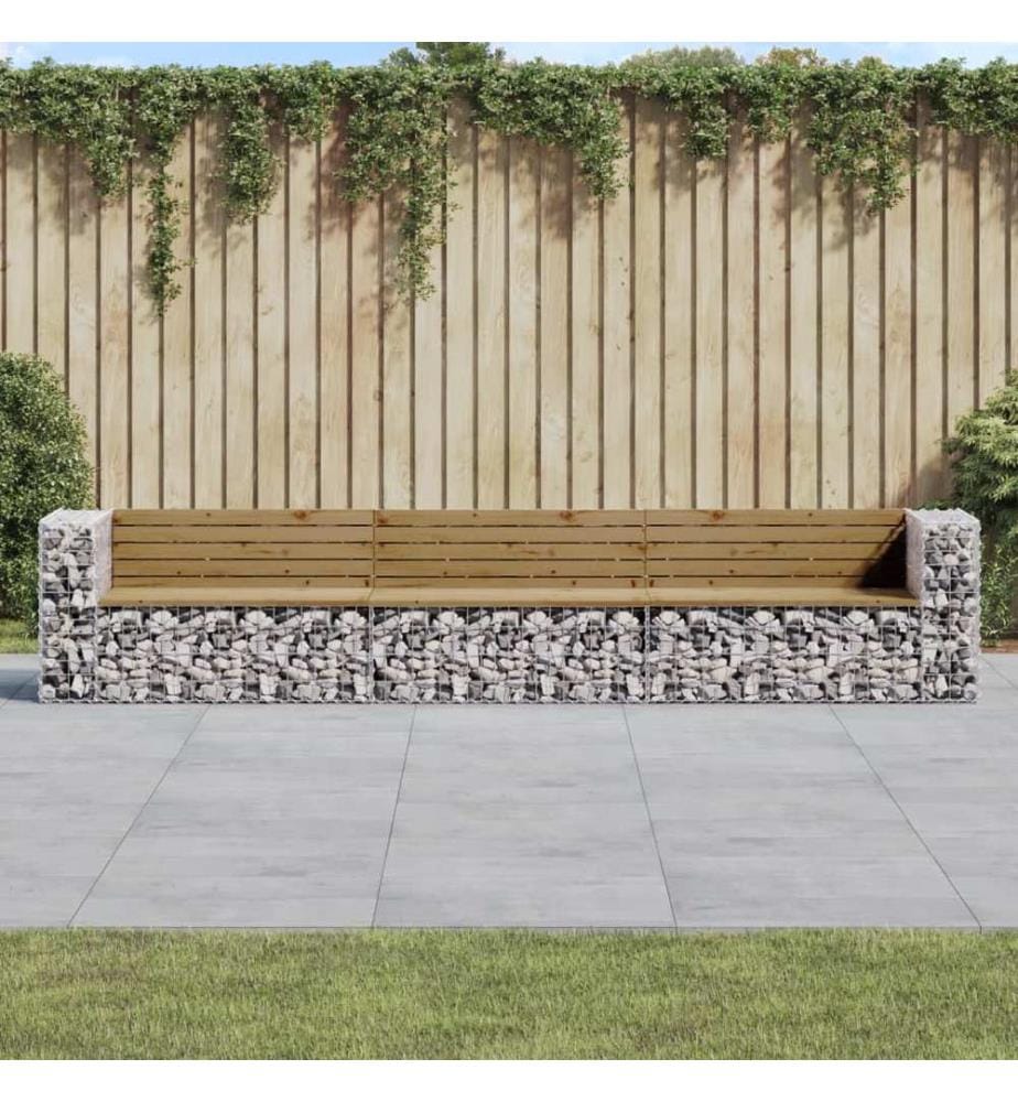 Banc de jardin design gabion 347x71x65,5cm bois de pin imprégné