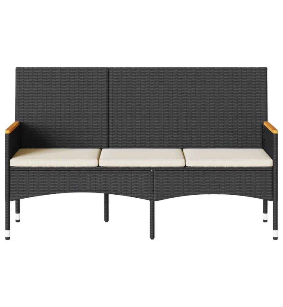 Gartenbank 3-Sitzer mit Kissen Schwarz Poly Rattan