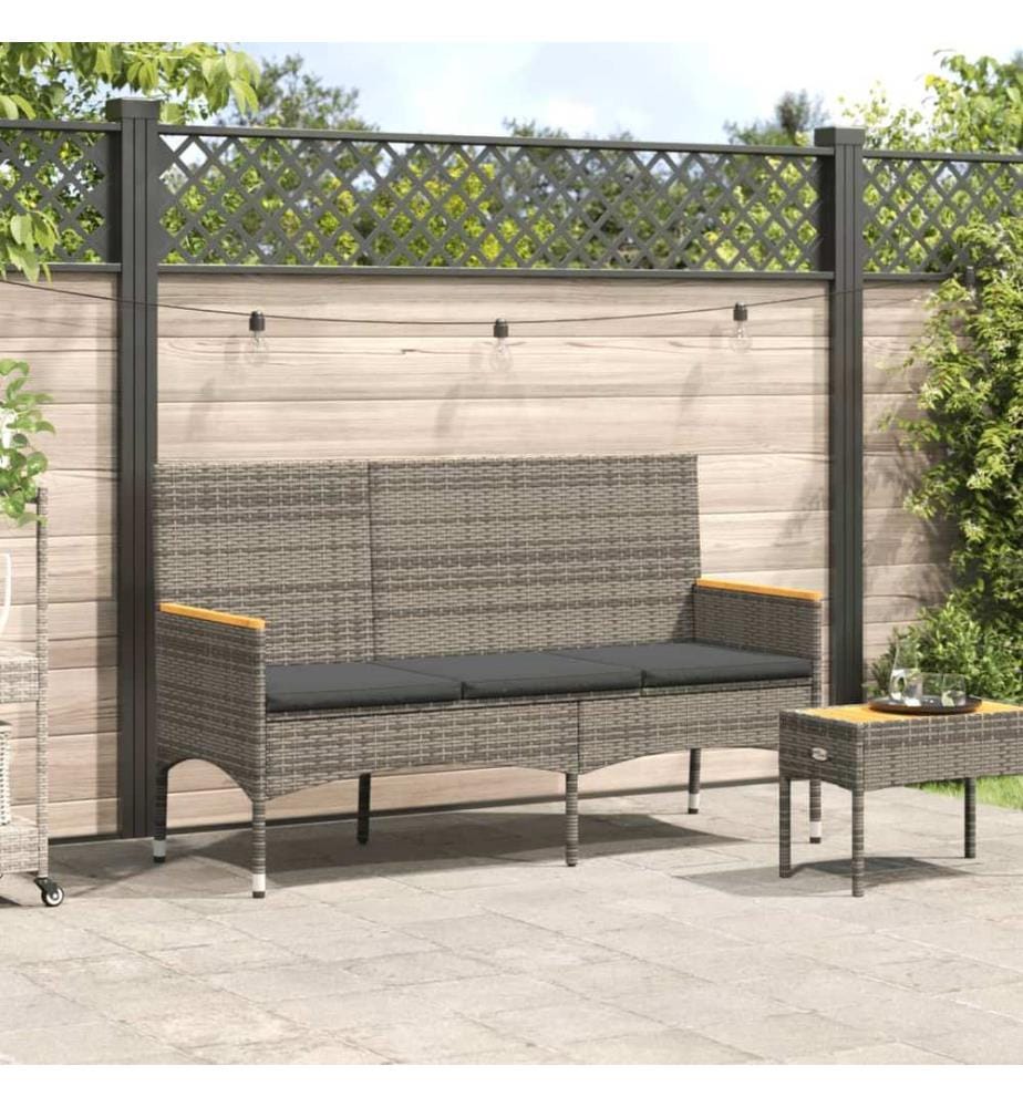 vidaXL Banc de jardin 3 places avec coussins gris résine tressée