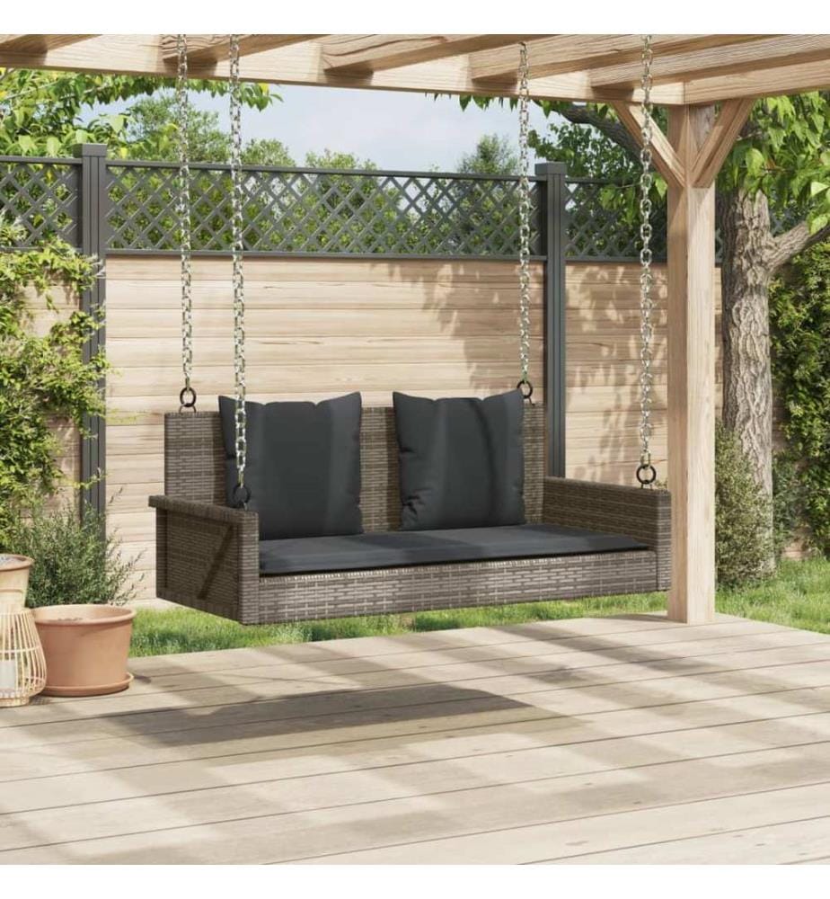 Hängebank mit Kissen Grau 119x56x48 cm Poly Rattan