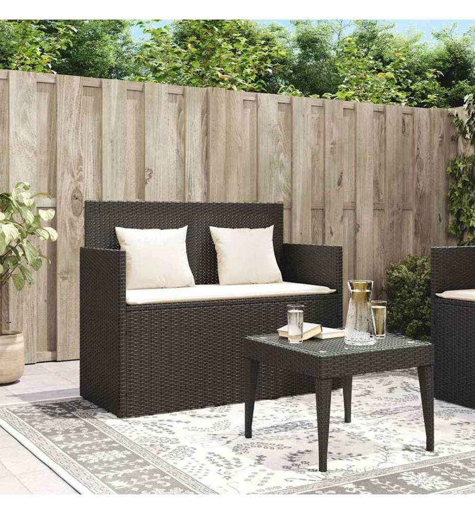 Garden Bench with Cushions Black Woven Resin