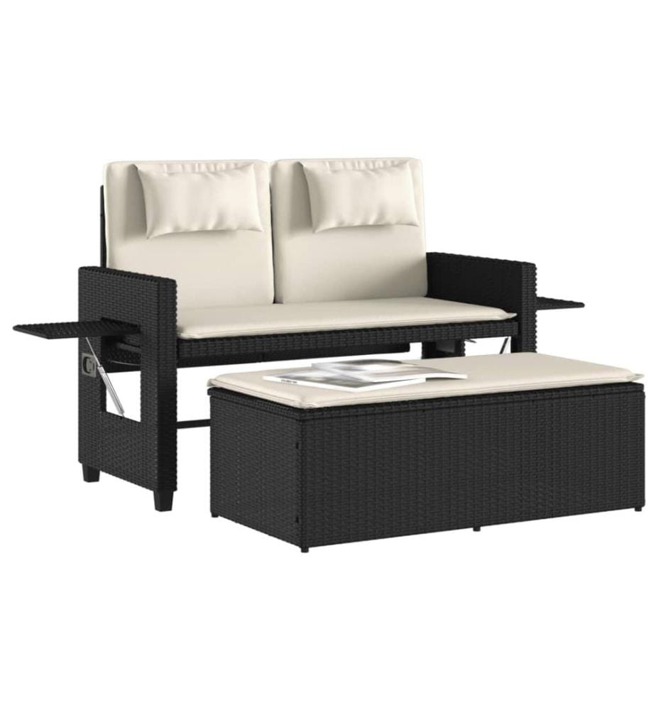 Banc inclinable de jardin avec coussins noir résine tressée