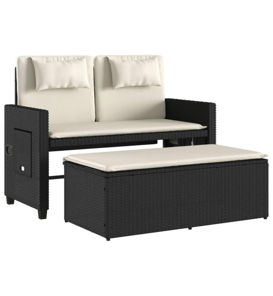 Banc inclinable de jardin avec coussins noir résine tressée