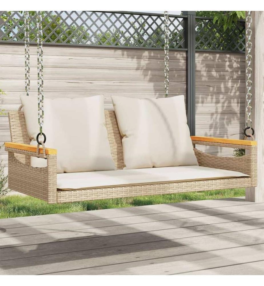 Balancelle avec coussins beige 109x62x40 cm résine tressée