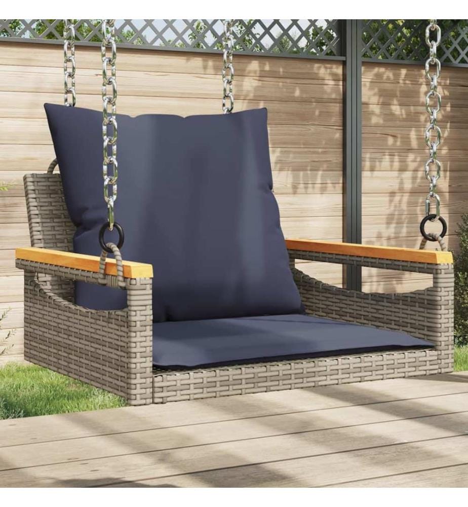 vidaXL Hängesessel mit Kissen Grau 63x62x40 cm Poly Rattan