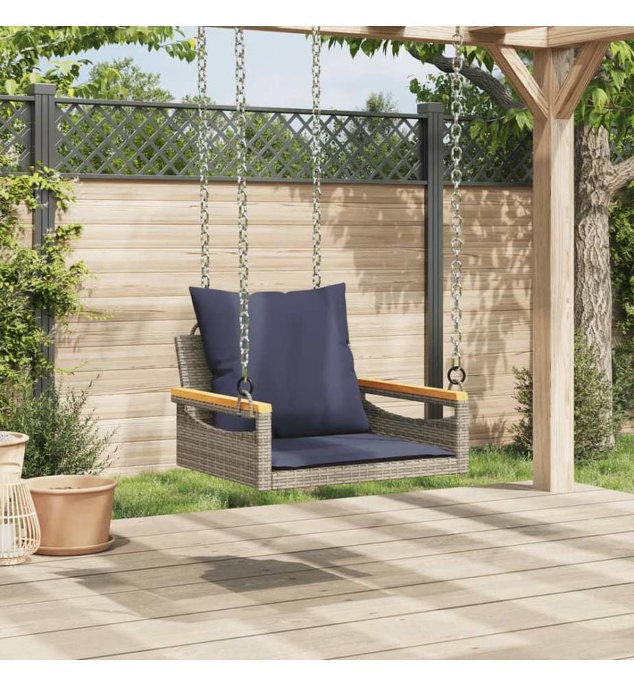 vidaXL Hängesessel mit Kissen Grau 63x62x40 cm Poly Rattan