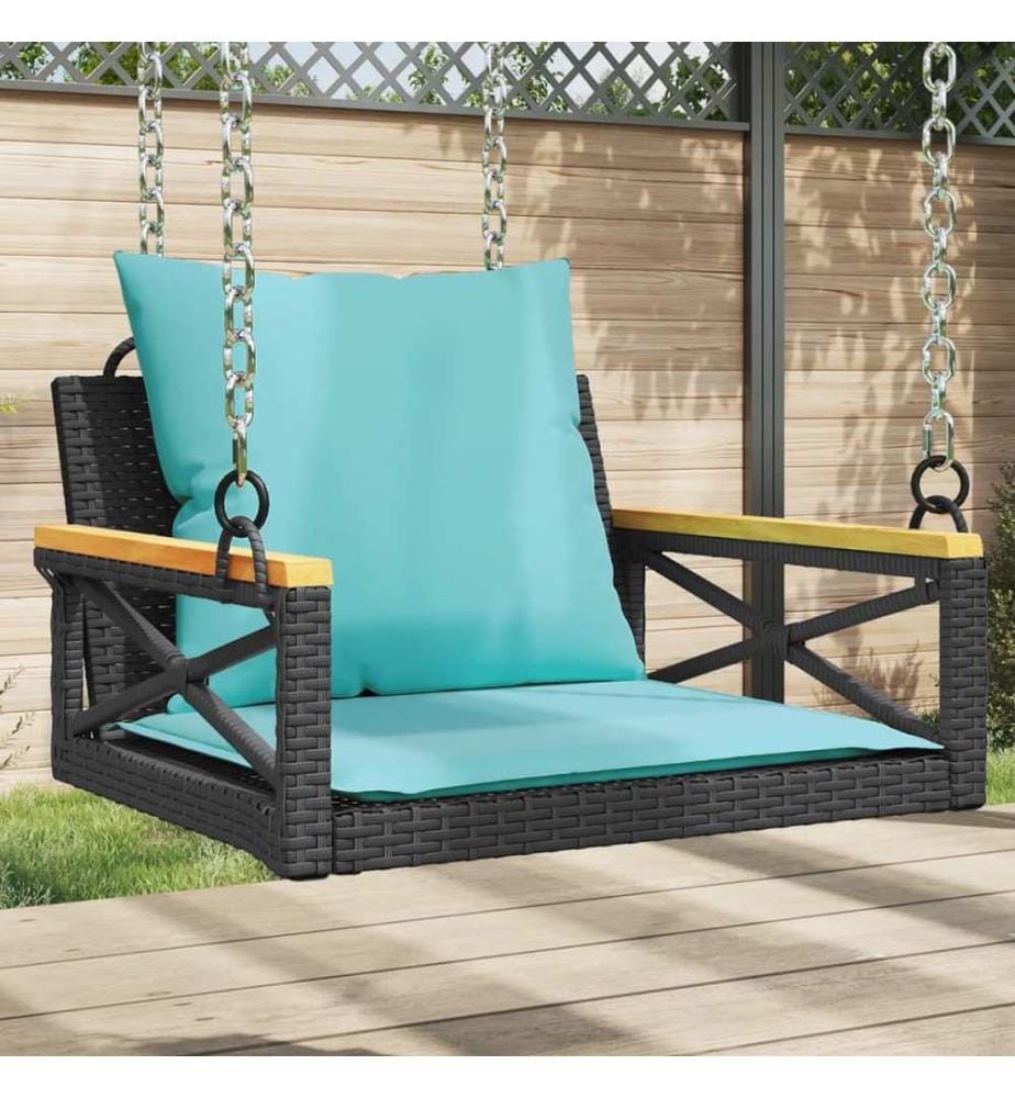 vidaXL Balancelle avec coussins noir 63x62x40 cm résine tressée