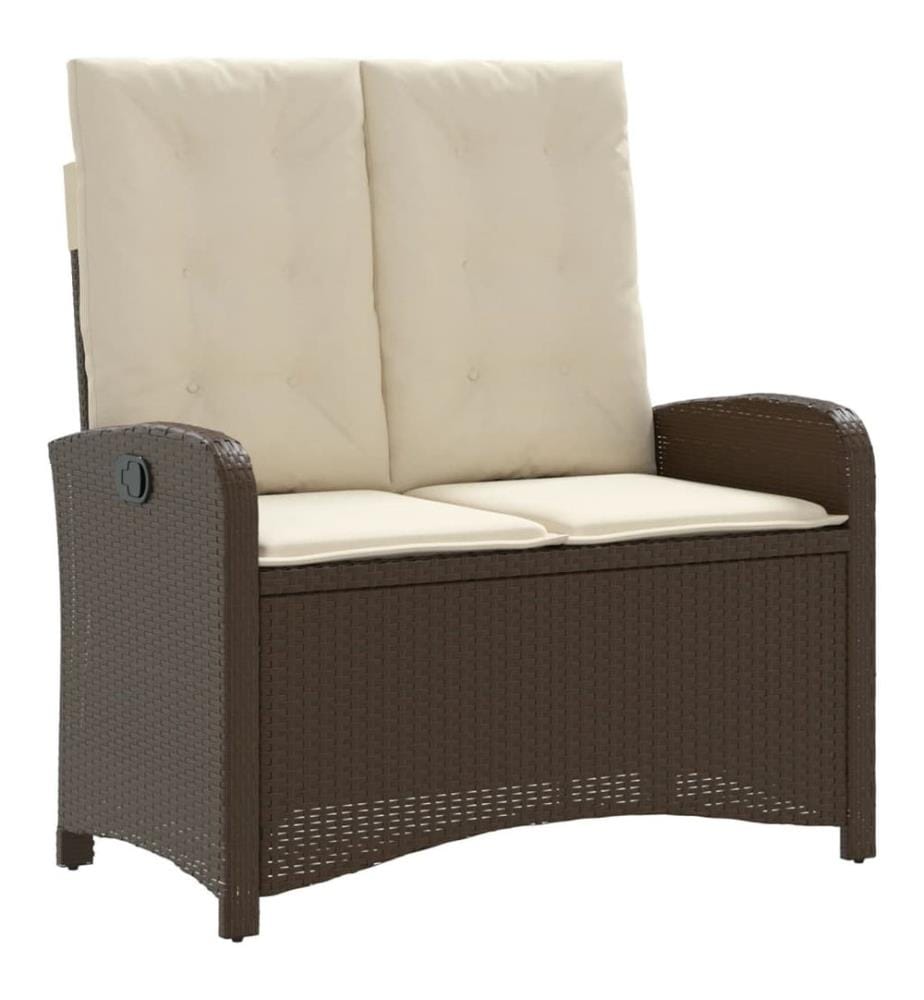 Garden reclining bench with brown woven resin cushions