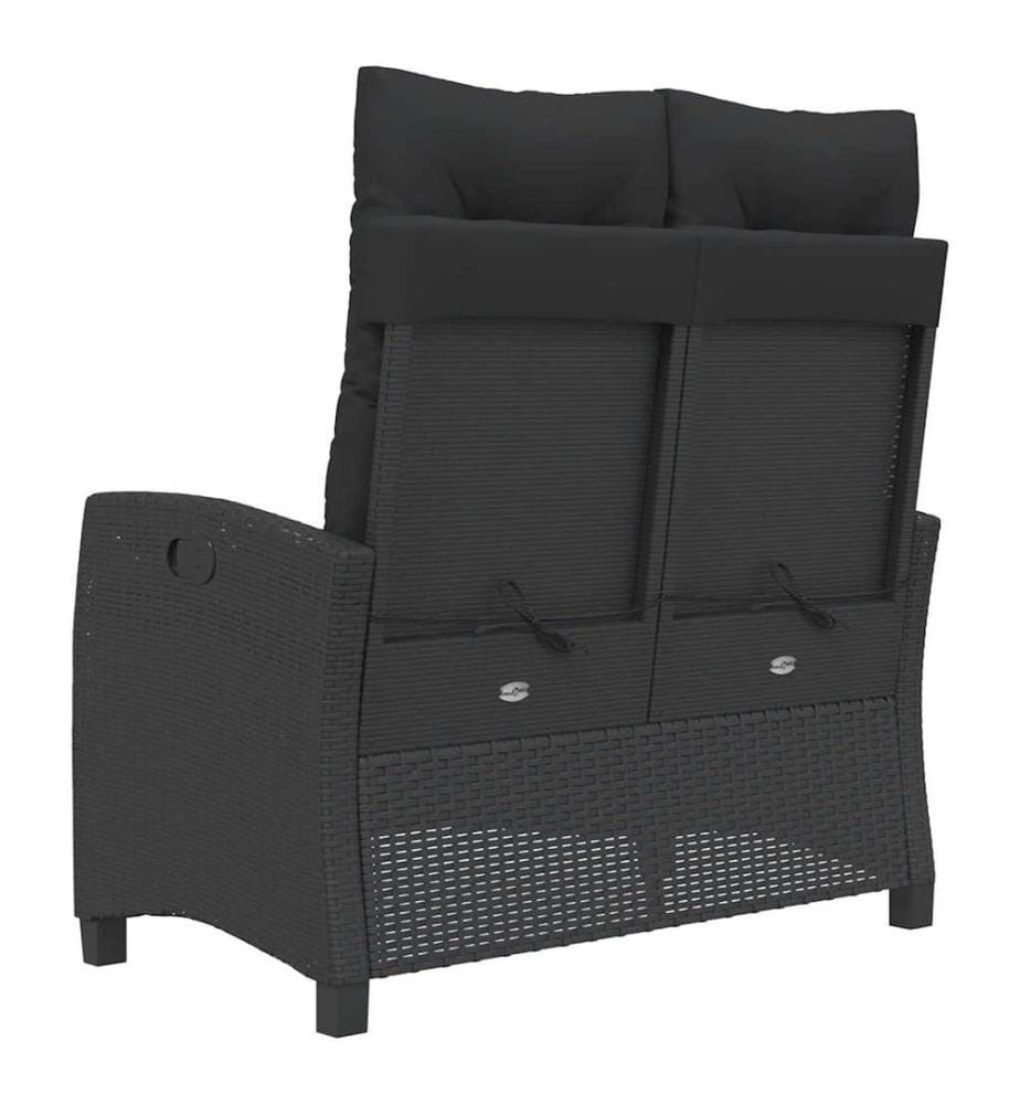 Garden reclining bench with black woven resin cushions