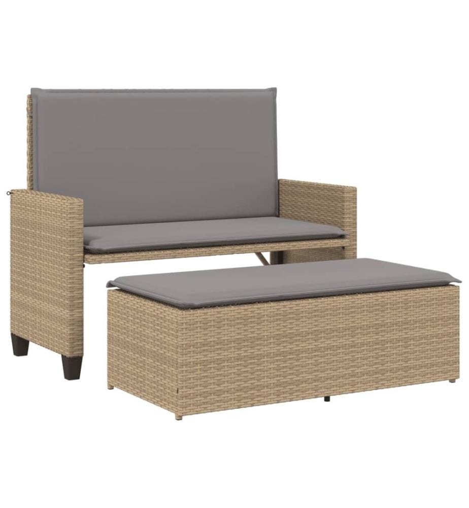Gartenbank mit Kissen und Hocker Beige Poly Rattan