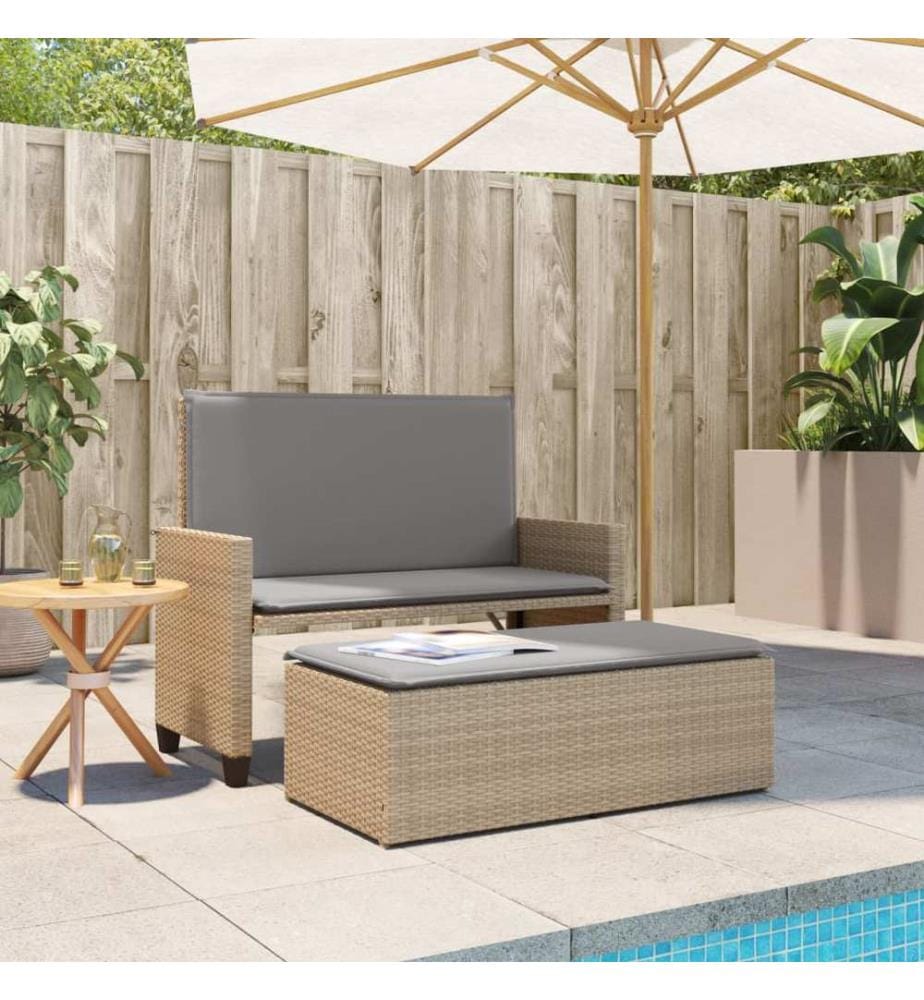 Gartenbank mit Kissen und Hocker Beige Poly Rattan