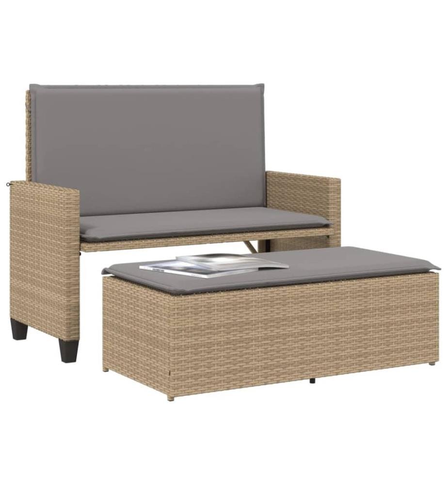 Gartenbank mit Kissen und Hocker Beige Poly Rattan