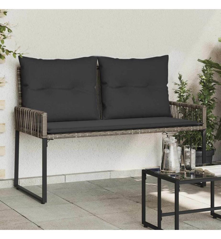vidaXL Banc extérieur avec coussin 4 pcs Gris et Gris foncé polyrotin
