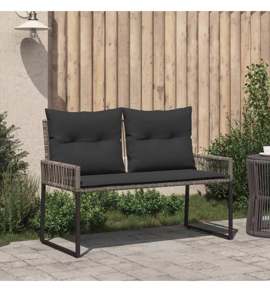vidaXL Banc extérieur avec coussin 4 pcs Gris et Gris foncé polyrotin