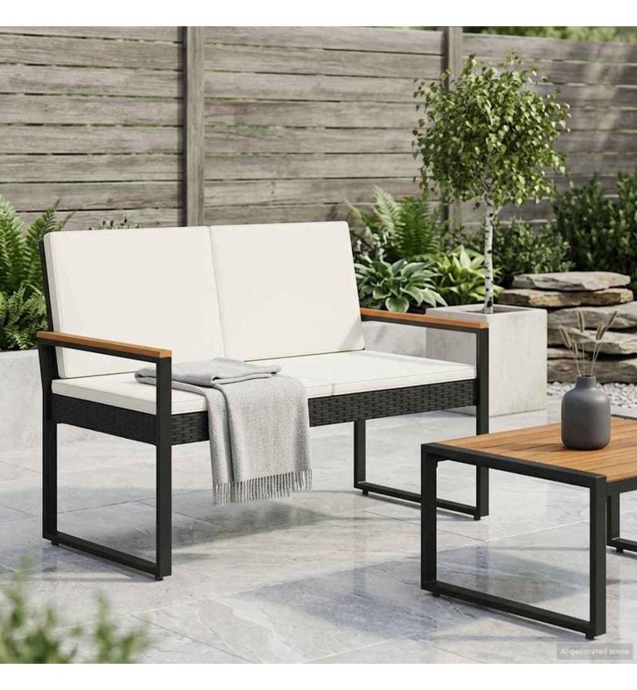 vidaXL Banc extérieur Noir et blanc crème 107 x 61 x 80 cm polyrotin