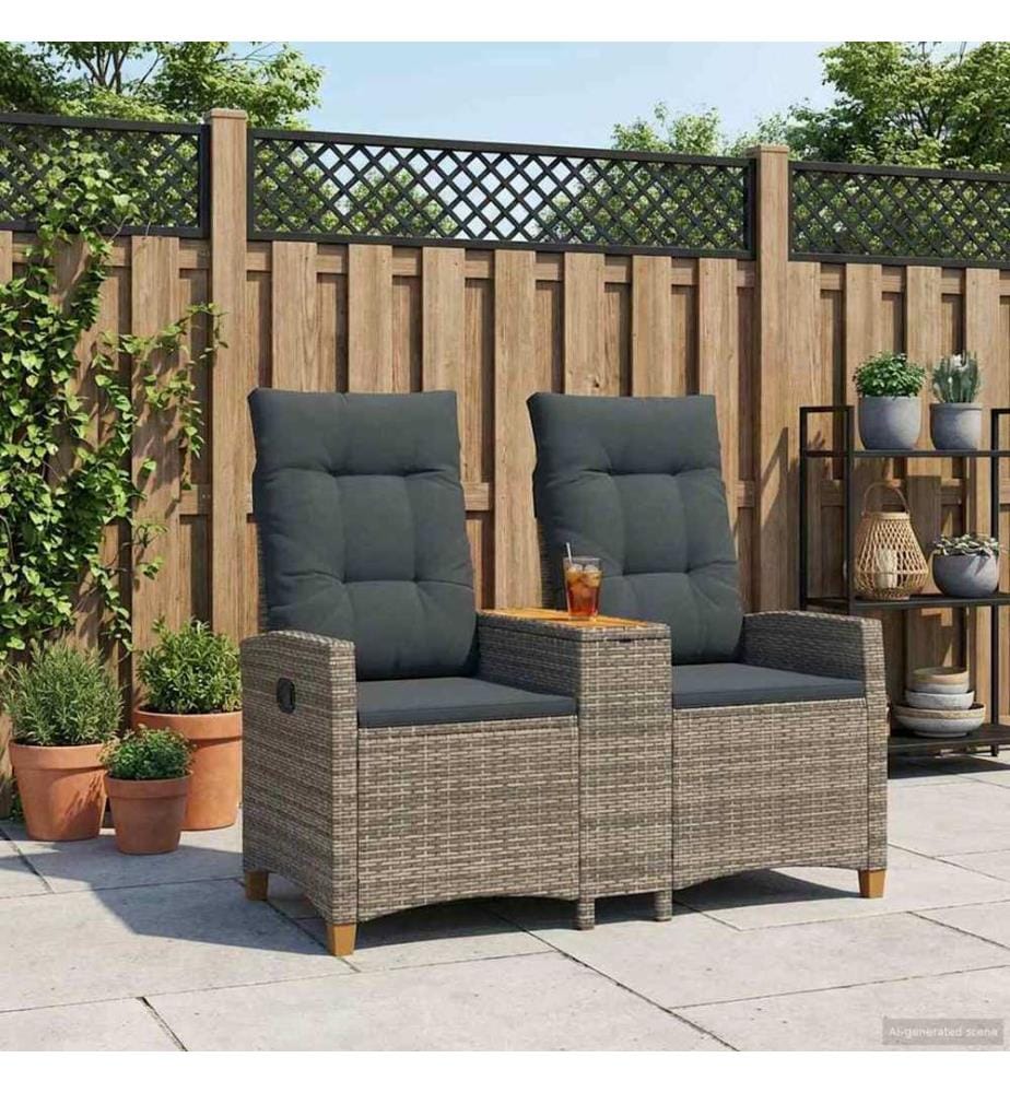 Reclining bench with table Grey and dark grey 126 x 65 x 112 cm