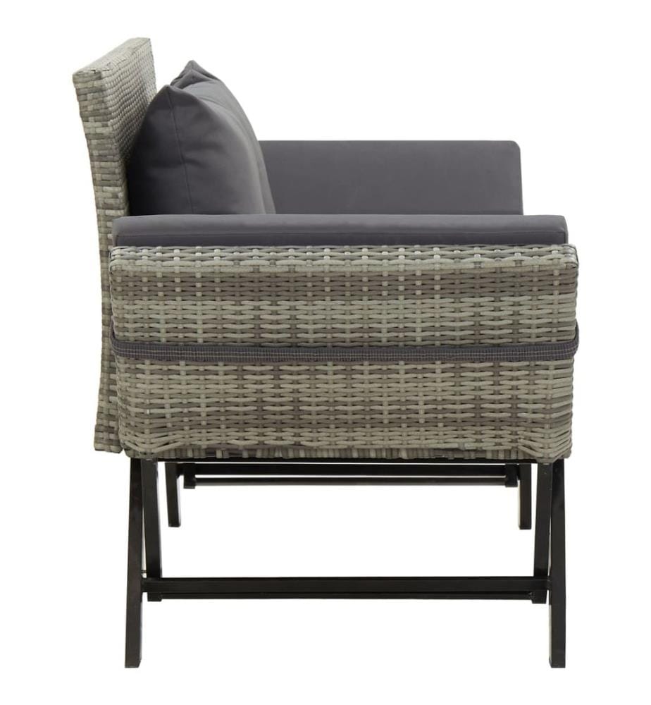 Banc de jardin avec coussins 176 cm Gris Résine tressée