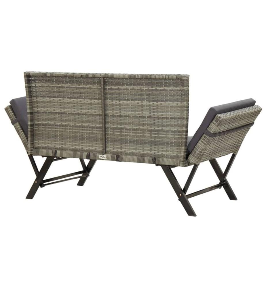Banc de jardin avec coussins 176 cm Gris Résine tressée