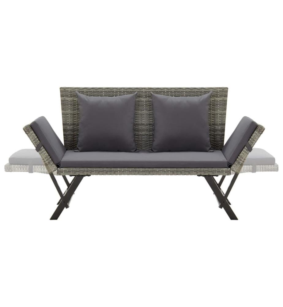 Banc de jardin avec coussins 176 cm Gris Résine tressée