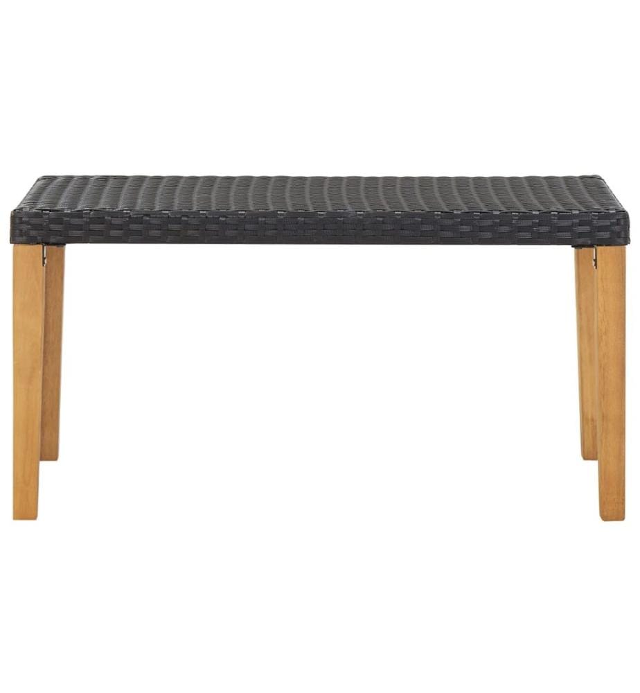 Gartenbank 120 cm Schwarz Poly Rattan und Massivholz Akazie