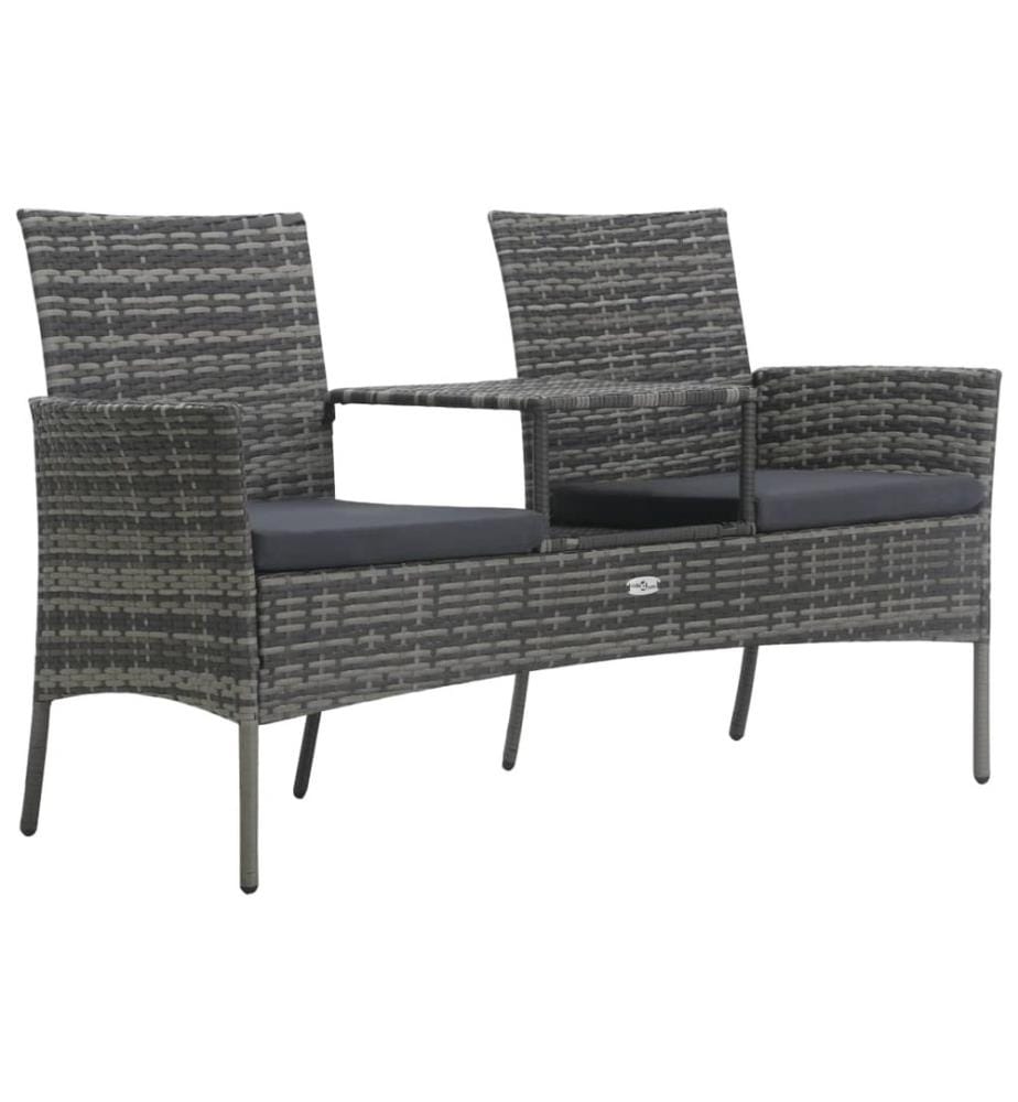 Garden sofa 2 seats and coffee table Wicker resin Anthracite