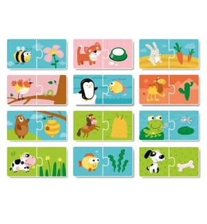 Duo Puzzle Cosa mangiano gli animali 12 pezzi, 36m+, con tanto divertimento!