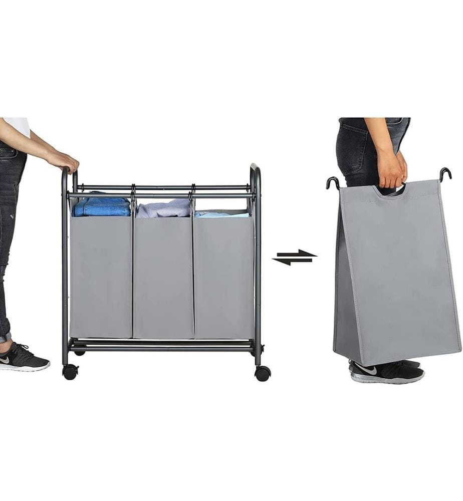 Songmics - Wäschesammler mit 4 Fächern 120 l, Anthrazit/Grau