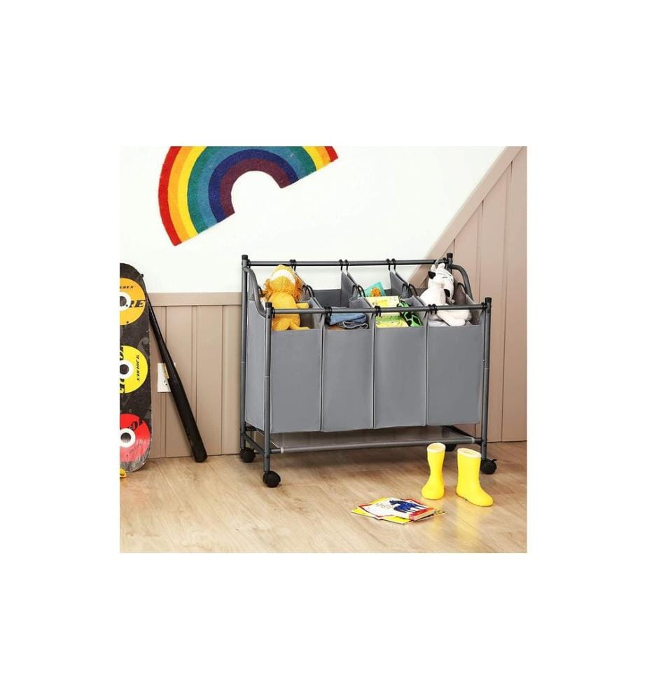 Songmics - Wäschesammler mit 4 Fächern 120 l, Anthrazit/Grau
