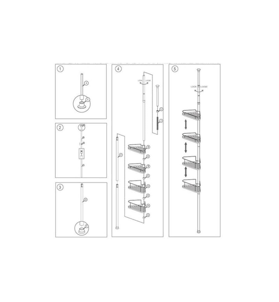 MSV - Duschmittelhalter Teleskopstange 145-250 cm, 4 Körbe, Silber