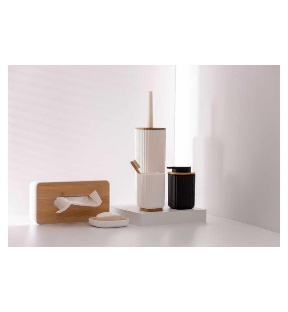 WENKO - Kosmetiktuchbox Rotello Nature/Weiss, Bambus/Kunststoff