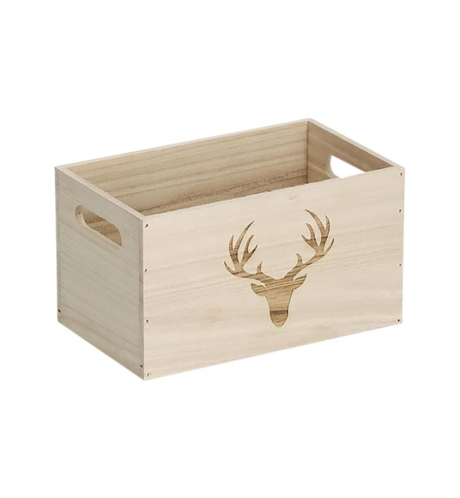 ZELLER - Present Caisse de rangement avec cerf 25 x 15 x 14 cm, Nature
