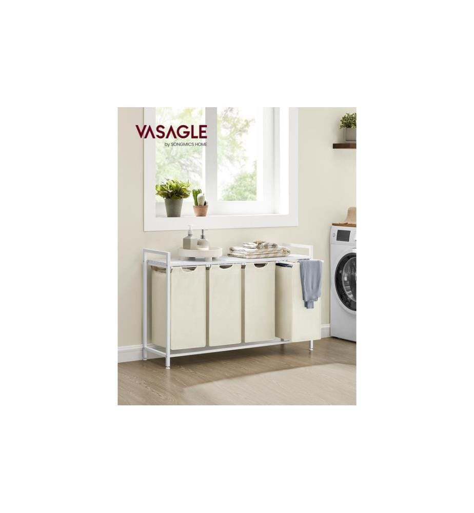 VASAGLE - Wäschekorb mit Ablage 140 l, Crème
