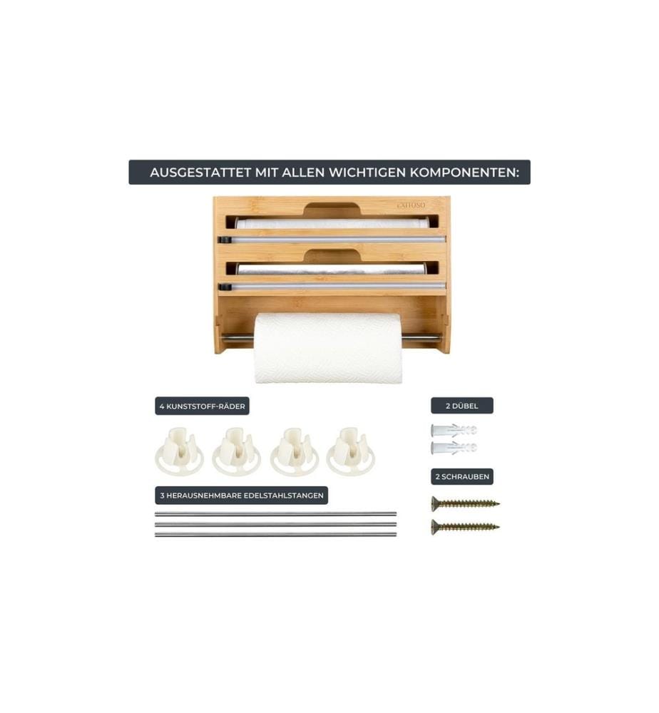 Exitoso - Porte-rouleau de cuisine 3 en 1 Brun