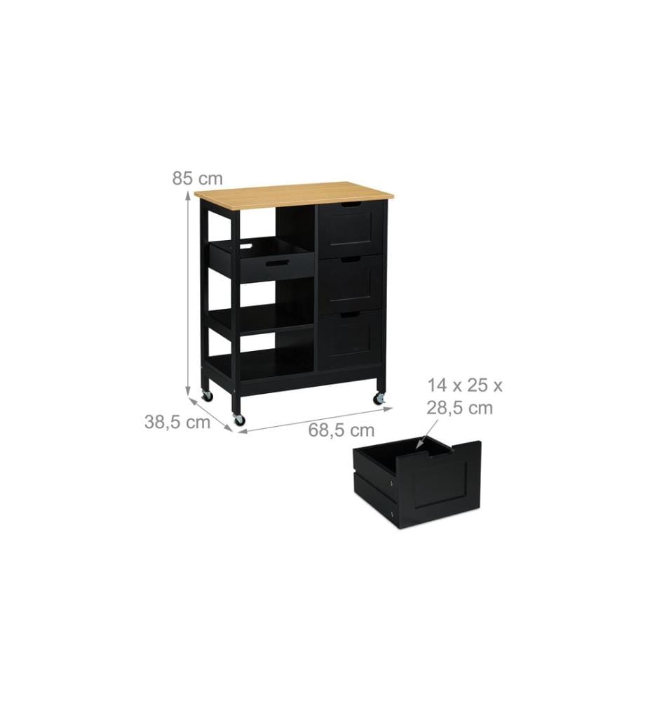 RELAXDAYS - Küchenwagen 85 x 68.5 x 38.5 cm, Schwarz