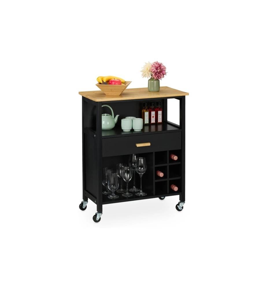 RELAXDAYS - Chariot de cuisine avec étagère à vin 80 x 65 x 35 cm, noir