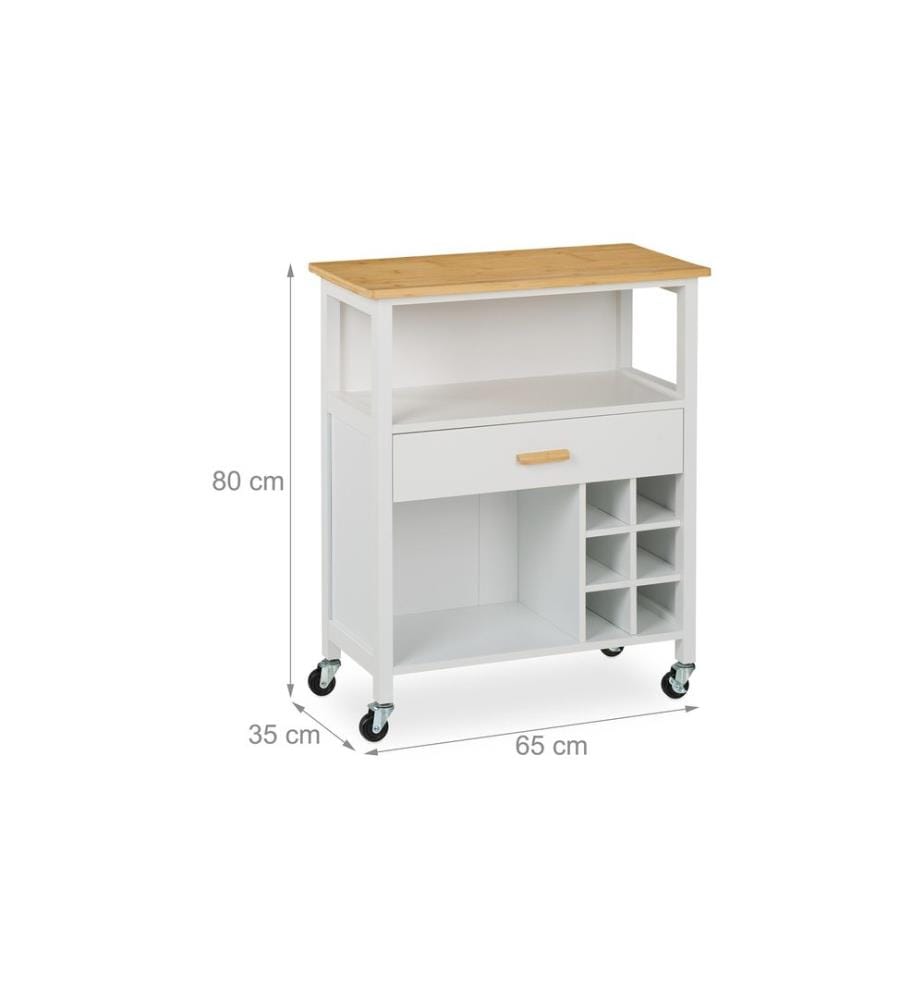 RELAXDAYS - Chariot de cuisine avec étagère à vin 80 x 65 x 35 cm, blanc