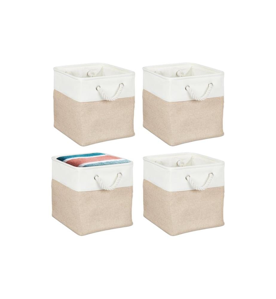 RELAXDAYS - Aufbewahrungsbox Leinen 4 Stück, Beige/Weiss